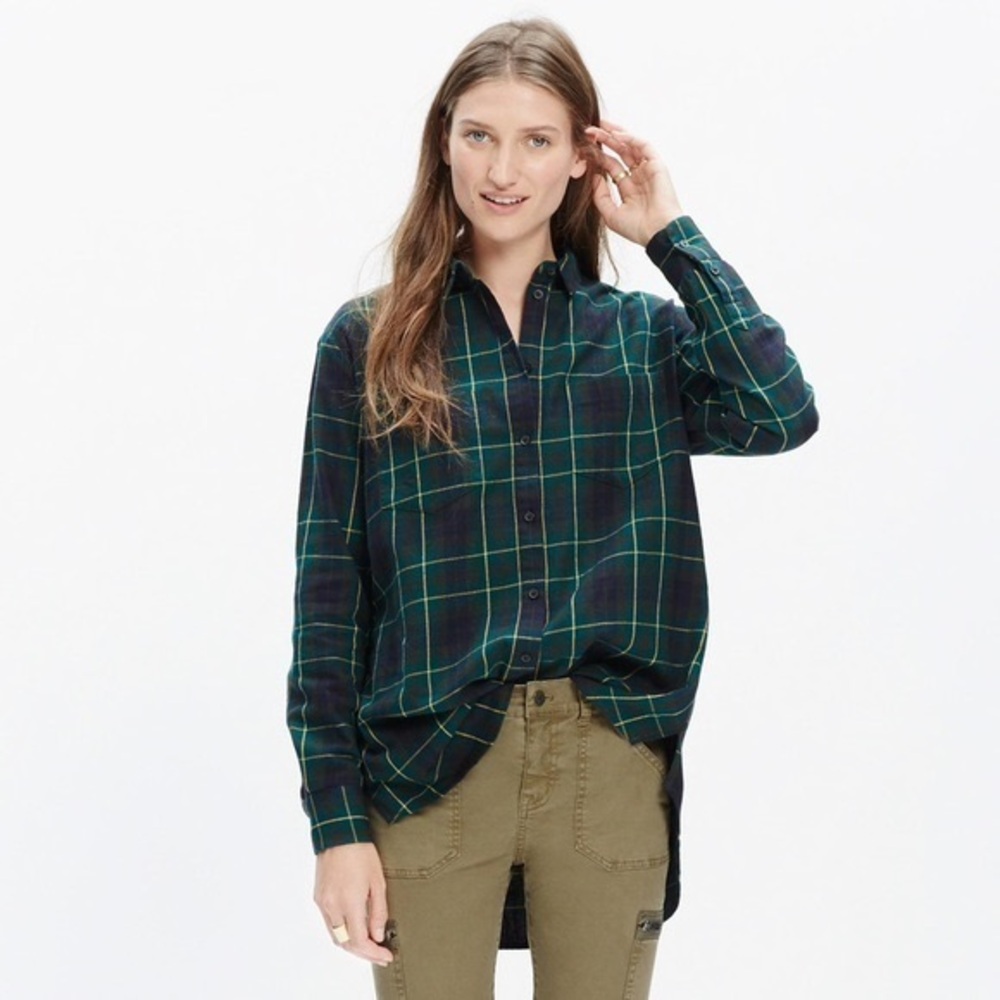 Madewell oversized boy shirt green Irwin plaid S